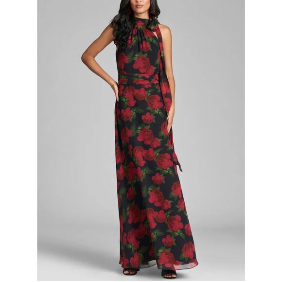 Sachin & Babi Kayla Gown In Ruby Tea Roses Maxi Dress Size 8 - Picture 1 of 8